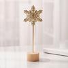 Golden Leaf Sculpture with Wood Base Ornament Ginkgo Palms Leaves Statue Figurine Table Adornment Office Desktop Decor
