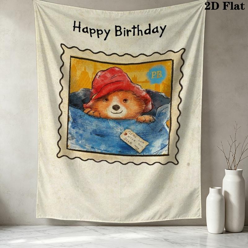 Paddington Bear Pattern Wall Tapestry Aesthetic Wall Hanging Printed Fabric Blanket Decorative Tapestries for Bedroom Living Room Home Decor
