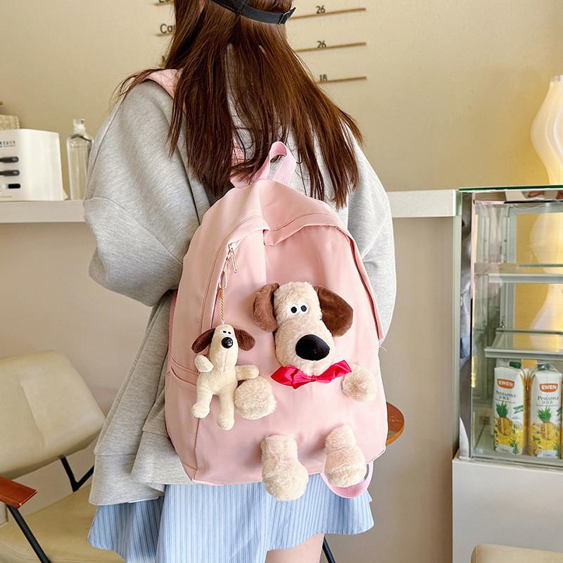 Simple Solid Color Plush Puppy Decoration Large Capacity Backpack Pendant With