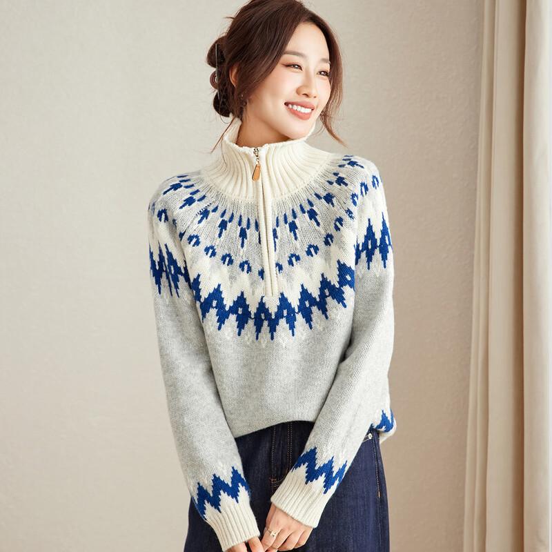 Srcr Women's Thickened Pure Wool Fair Isle Jacquard Sweater