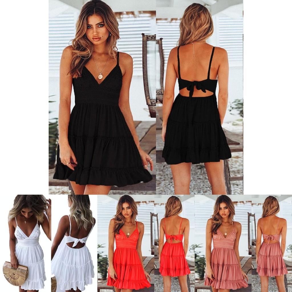 Stylish Women Summer Boho Short Mini Dress For Evening Cocktail And Beach Parties