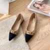 Pointed Toe Low Heel Elegant Office Shoes For Women 2025 Luxury Leather Casual Ladies Summer Footwear Y2k Non Slip Genuine Mark
