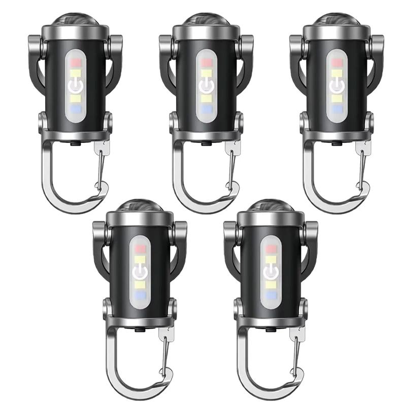 Mini LED COB Flashlight USB Rechargeable Torch Keychain Lamp Portable Pocket Outdoor Camping Working Lantern with Red&Blue Light