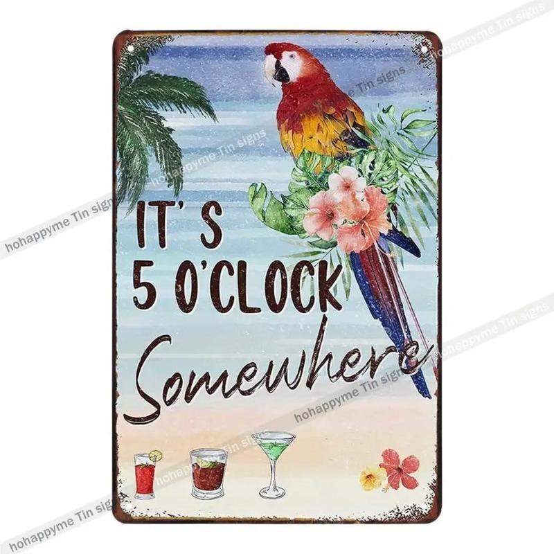 5 O'Clock Vintage Tin Sign, Retro Metal Wall Decor