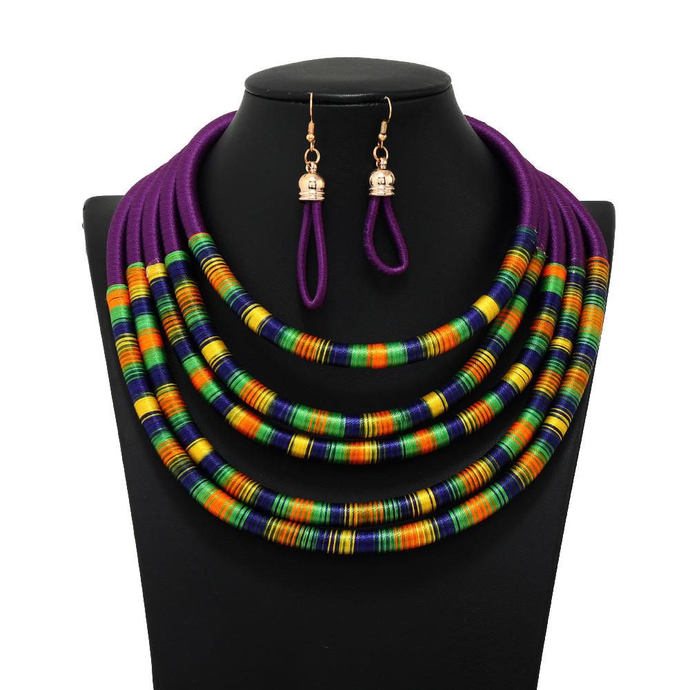 Spring Trend Ethnic Inspired Multilayer Collar Necklace Earrings For Women