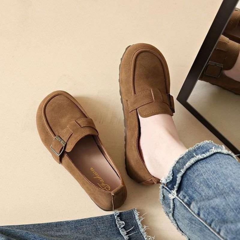 Retro Matte Women's Autumn New One-pedal Soft Leather Soft-soled Doudou Shoes Flat Casual Single Shoes