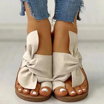Large Size Flat Set Toe Women's Slippers Teyagocis Suede Bow Cloth Art Comfortable Fashion Women's Flip-flops Sandalias Mujer