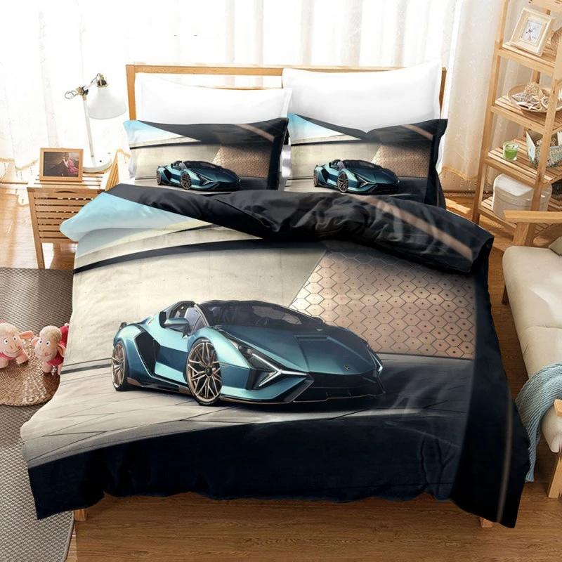 Speed Sports Car Duvet Set Racing Theme Luxury Quilt Set Bedding Set Three-Piece Set