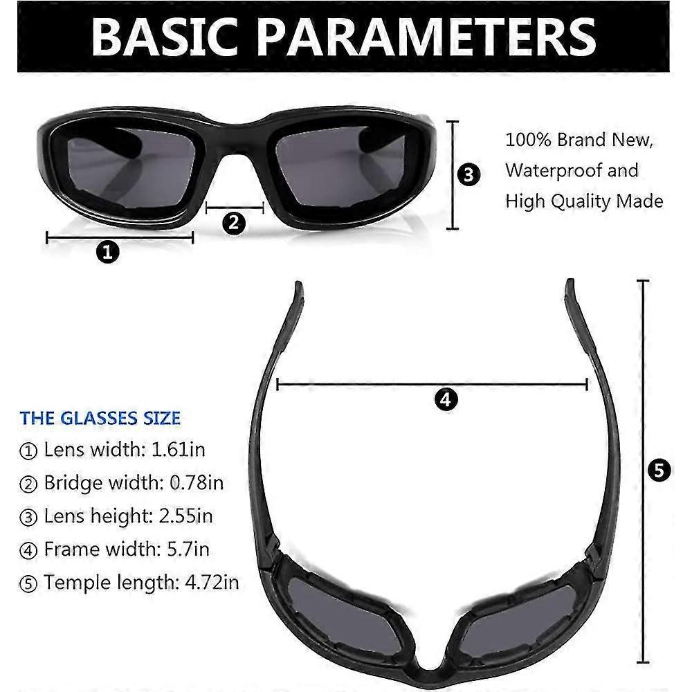 3 Pair Motorcycle Riding Glasses Padding Goggles Uv Protection Dustproof Windproof Motorcycle Sunglasses For Outdoor Actives