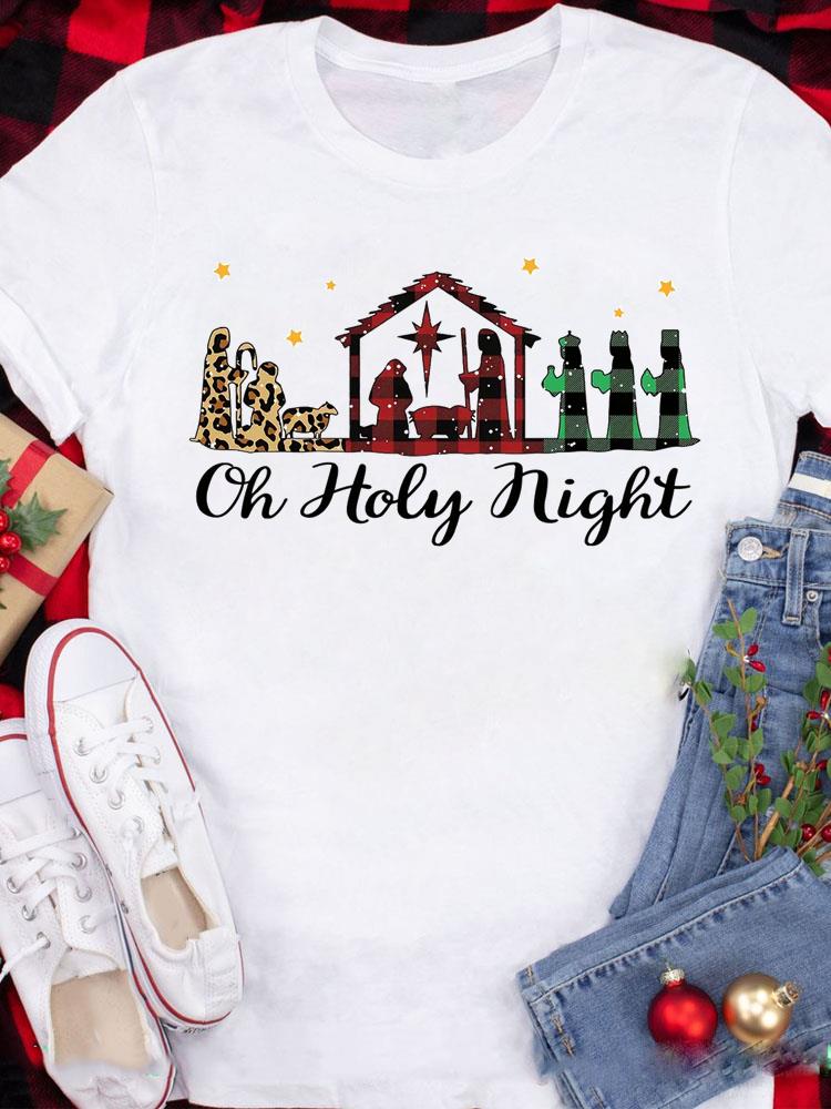 (Asian Size) Tee Top festival  Merry Christmas New Year Holiday Casual tree cute 90s Women Print Lady Short Sleeve Fashion Graphic T-shirts
