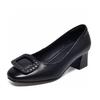 2025 spring and summer new round head square buckle high heels first layer cowhide shallow thick heel work shoes comfortable square heel women's shoes