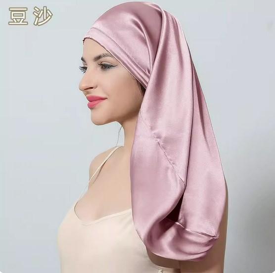60cm Length 100% Mulberry Silk Bonnets for Women Bandage Sleeping Night Cap Pure Silk Hair Wrap Elastic Headwrap Shower Cap Girl