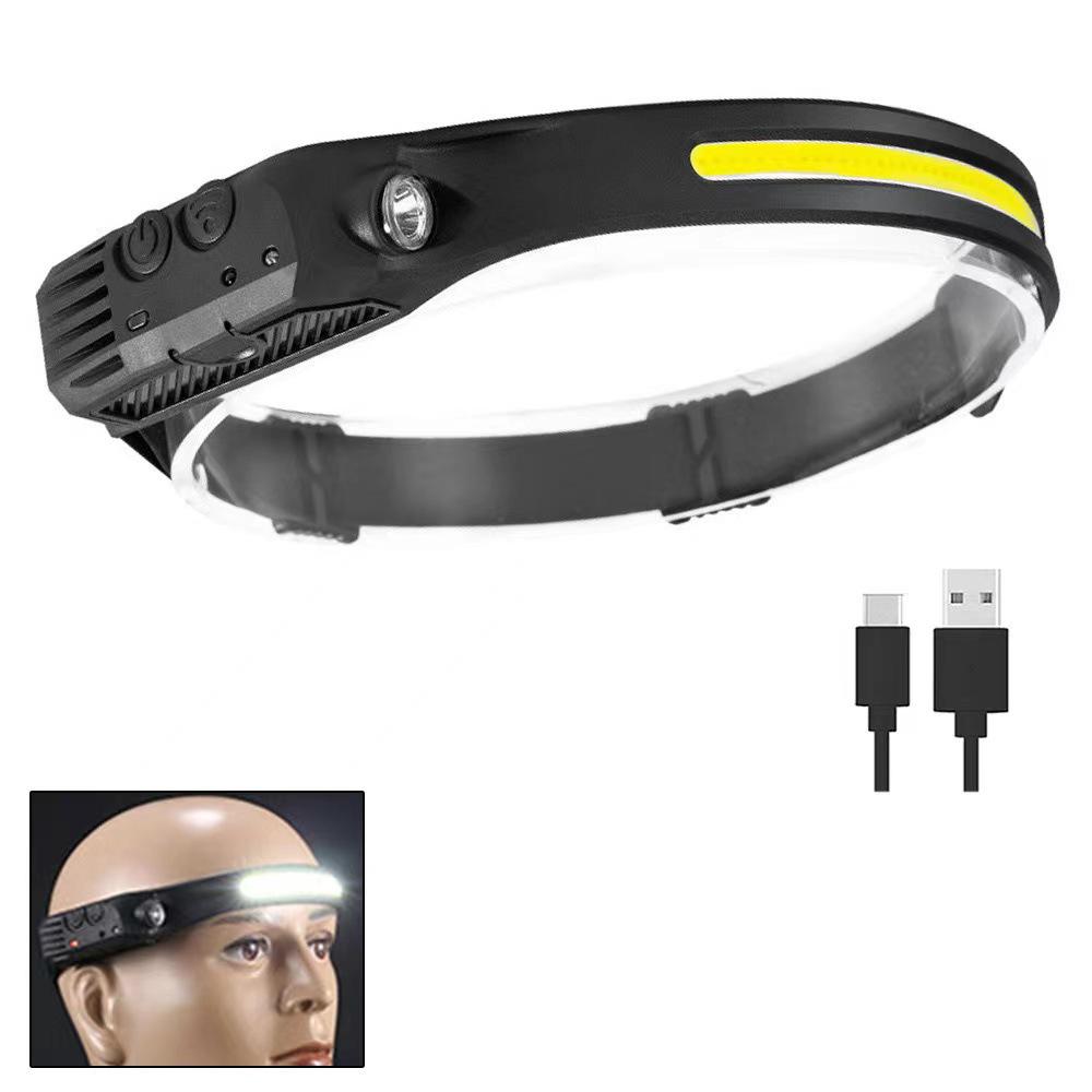COB Silicone Dual Light Source LED Headlight: Strong Light for Outdoor Riding, Night Fishing, and Running with Red and Yellow Modes