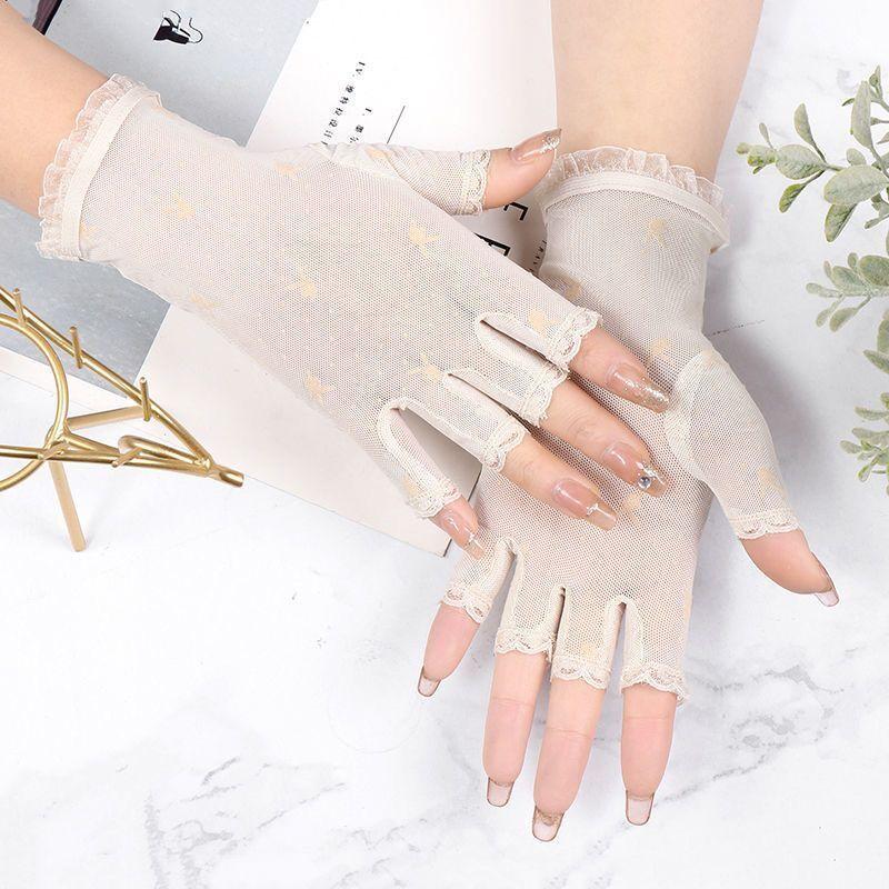 

Lace Half Finger Sun Protection Gloves Summer Thin Breathable UV Protection Lace Elegant Retro Korean Style Outdoor Mibai 1 pair [loss discount]] One size