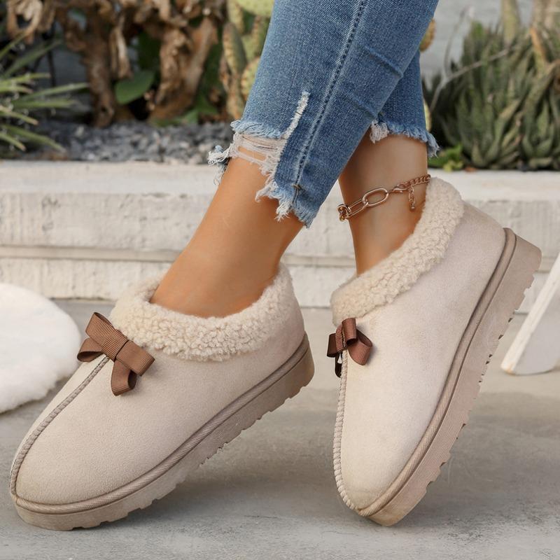Autumn and Winter New Round Head Bow Cover Foot Wool Cotton Shoes Women's Cross-border Warm and Velvet Short Snow Boots