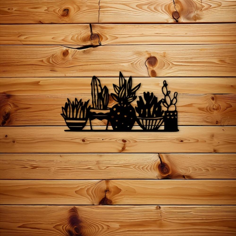2D Flat Cactus Metal Wall Art Black, Silhouette Decorative Plaque Sign for Living Room Bedroom Office