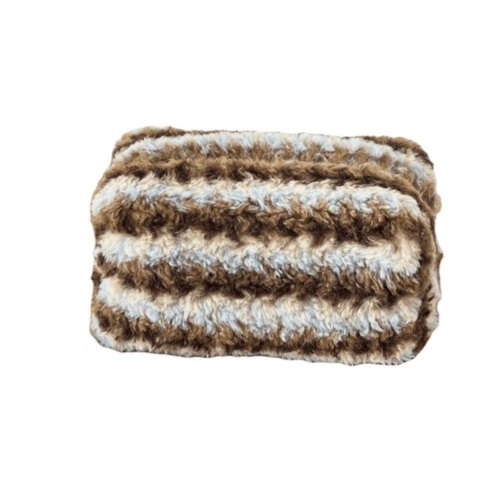 Large Capacity Plush Striped Makeup Bag Vintage Make Up Organizer Cosmetics Storage