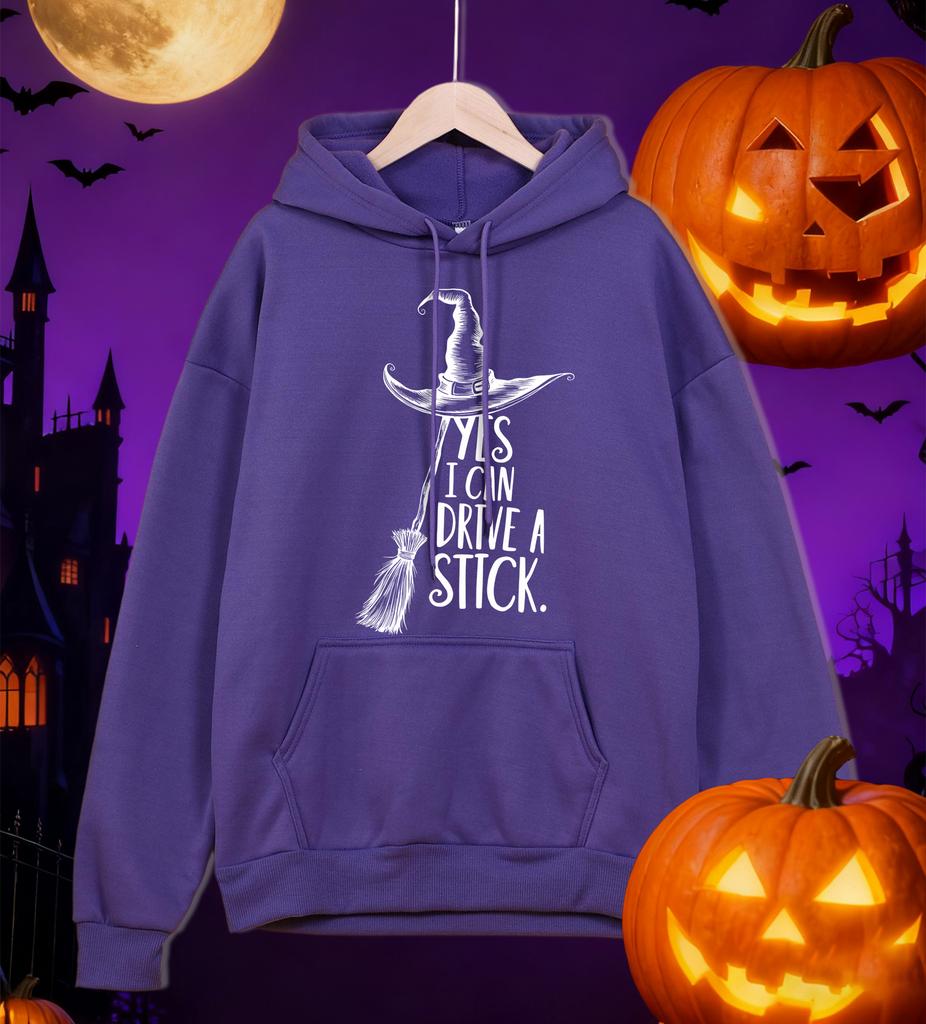 Happy Halloween Broom Hat Printing Men Hoodies All-Match Casual Pullovers Autumn Fleece Hoodie Loose Pocket Male Streetwear
