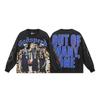 Unisex Vintage Skull Print Washed Cotton Long Sleeve Hoodie Streetwear Loose Fit