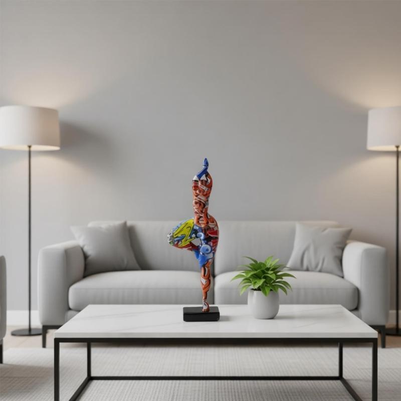 Modern Dancing Lady Statue Colorful Graffiti Resin Abstract Woman Sculpture Perfect For Living Space And Office Decors