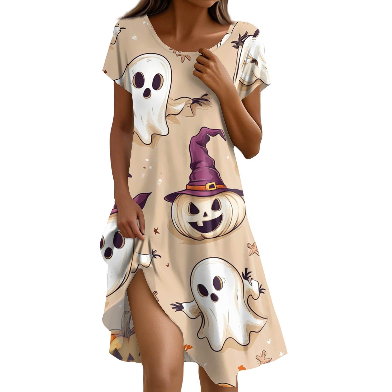 

Платье с коротким рукавом для женщин, повседневное, свободного кроя, летний сарафан, платье с принтом и карманами L бежевый