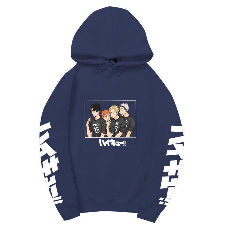 Haikyuu MSBY Black Jackal Anime Character Unisex Fleece Hoodie Vertical Japanese Letter Sleeve Volleyball Long Sleeve Pullover Sweatshirt