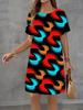 Modisches 3D-Druck Sommerkleid Locker Lässig Kurzarm Rundhals Minikleid