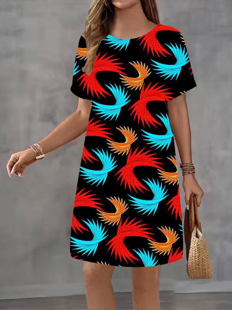 Modisches 3D-Druck Sommerkleid Locker Lässig Kurzarm Rundhals Minikleid