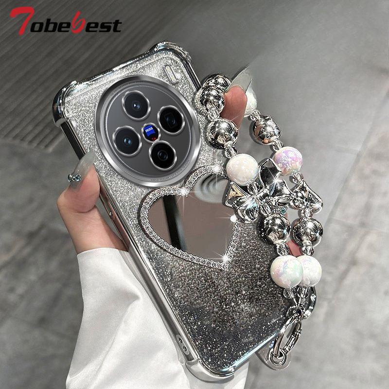 

Блестящий противоударный чехол-браслет с зеркальным покрытием Love для Vivo X300 Pro, силиконовая накладка vivo X300 Pro серебряный