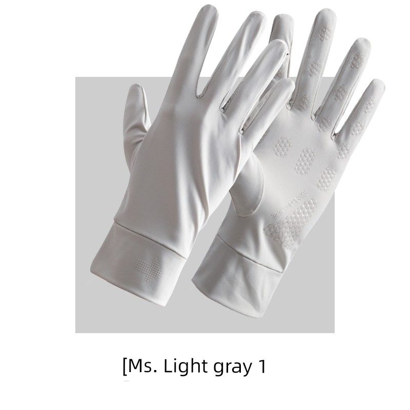 

Summer Ice Silk Sun Protection Gloves Women UV Protection Thin Breathable Cold Sun Protection Driving Non-Slip Riding Battery Car Men Light gray (women) One size