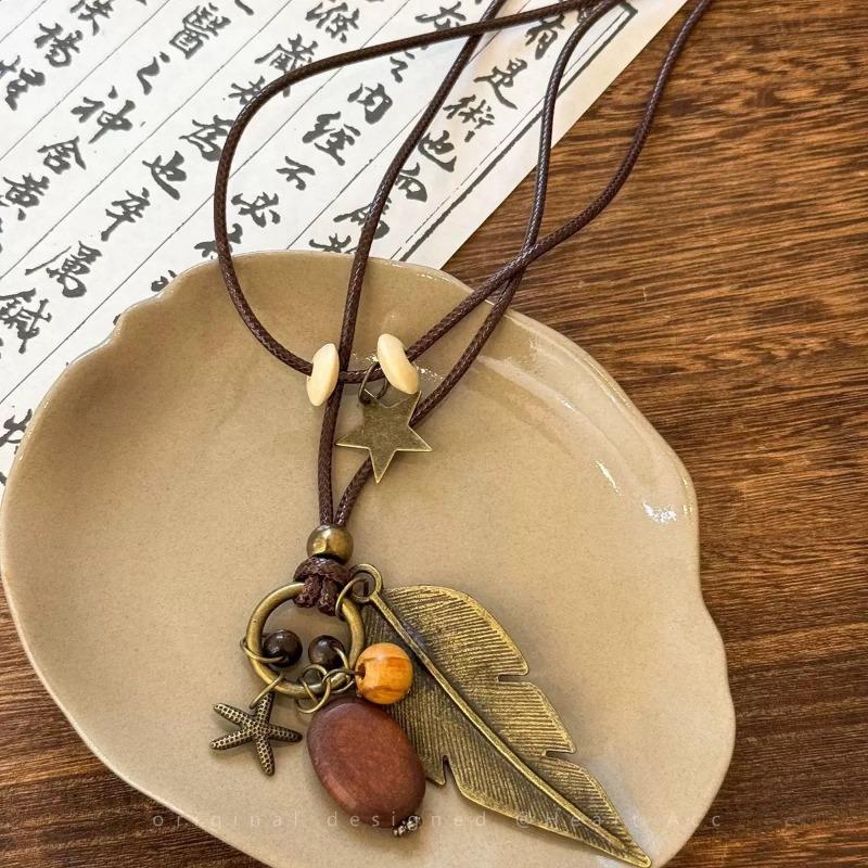 Zen Long Feather Necklace Women s Vintage Decorative Sweater Chain Bohemian Pendant Accessories