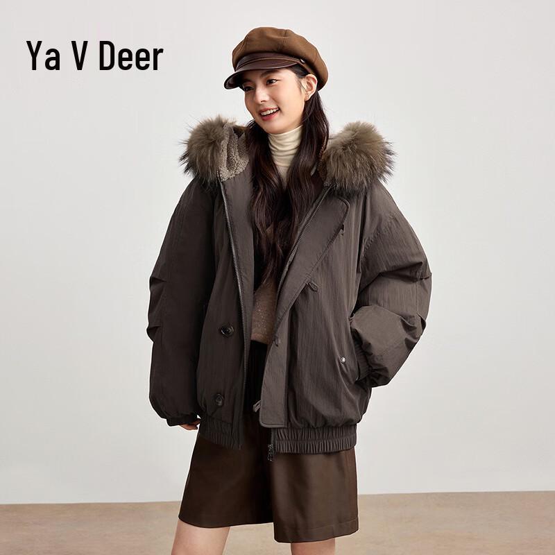 

Женский пуховик Yalu 2025 Зима с капюшоном и стильным воротником из искусственного меха M