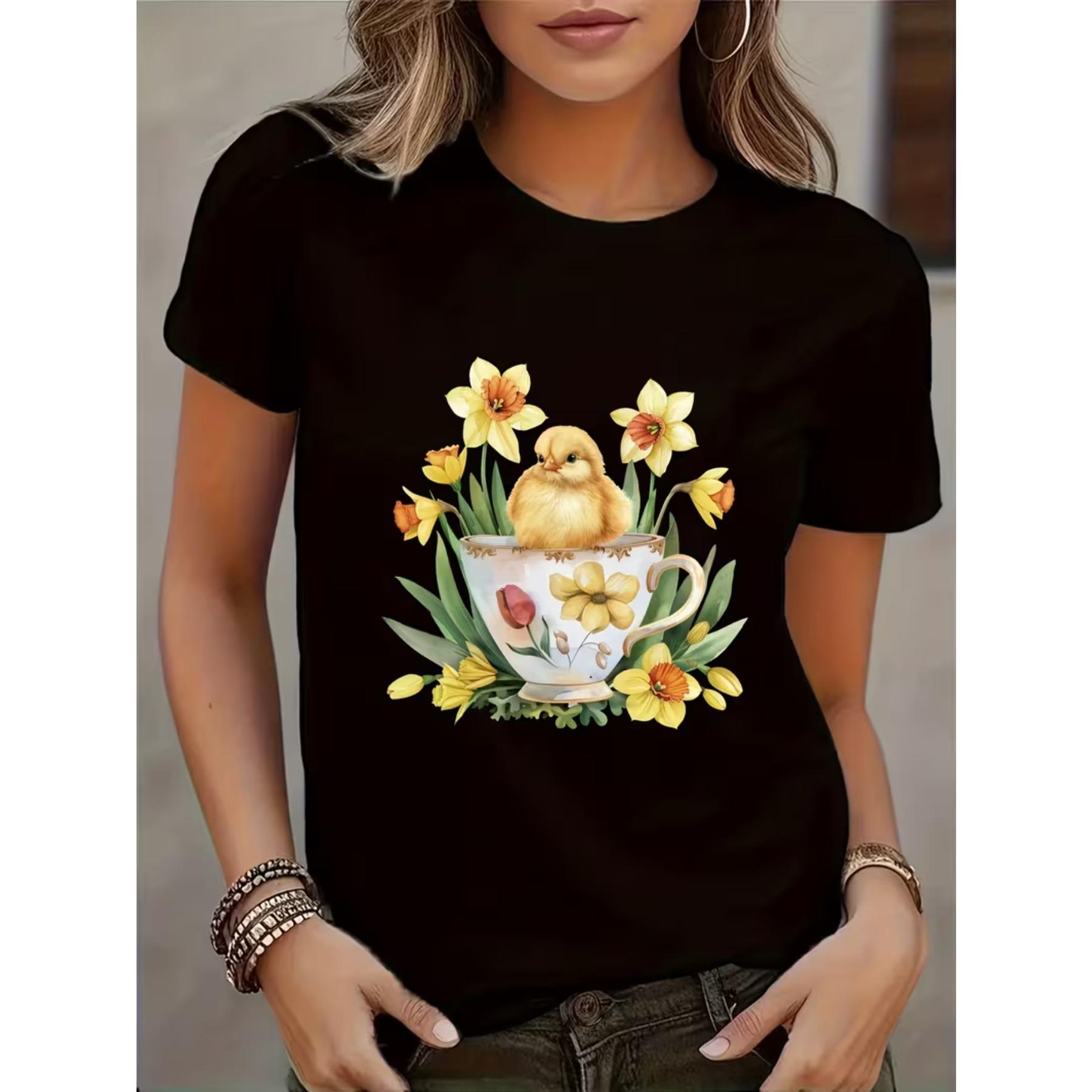 

Women s Casual Short-Sleeve T-Shirt with Easter Print, Round Neck, for S and Daily Wear XXL чорний