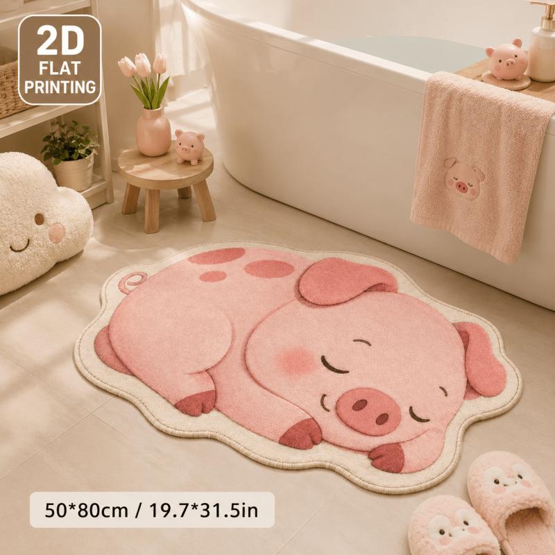Cute Piggy Alien Patterned Carpet Soft and Easy to Clean Bedside Rug for Bedroom Bathroom Door Mat Home Decoration