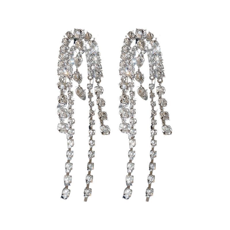 Silver Needle Long Chain Tassel Earrings - European American High-End Luxury Design Ear Drops