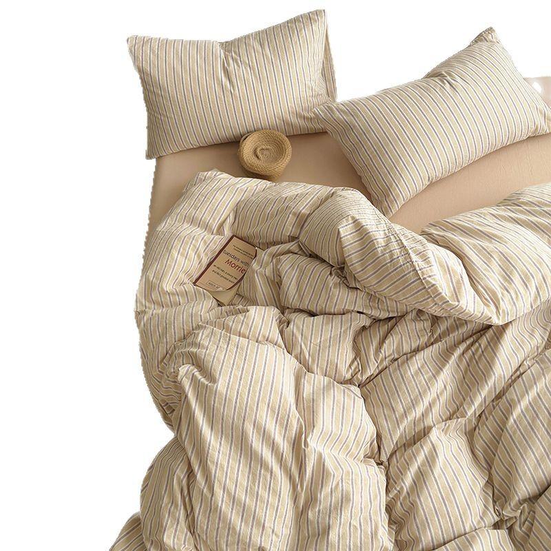 Class A Maternal And Infant Grade Unprinted Wind-Dyed Cotton Washed Cotton 4Pcs Set, Skin-Friendly Sleeping Naked Cotton 100 Cotton Quilt Cover