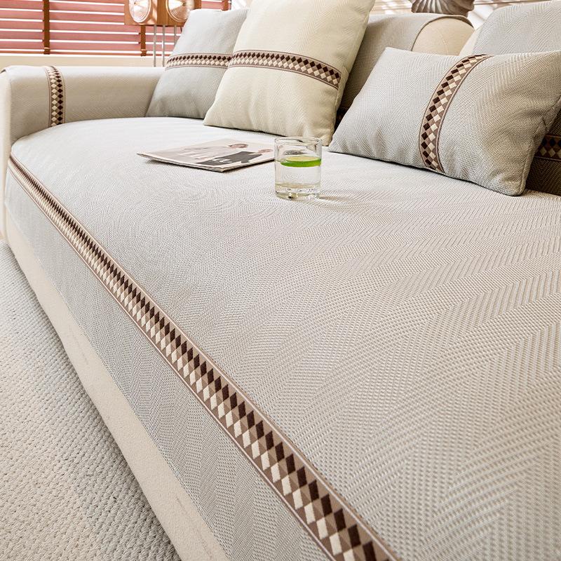 Cool Feeling Ice Silk Sofa Cushion Summer  New Light Luxury High Feeling Summer Sofa Mat Seat Cushion Non-Slip Cover
