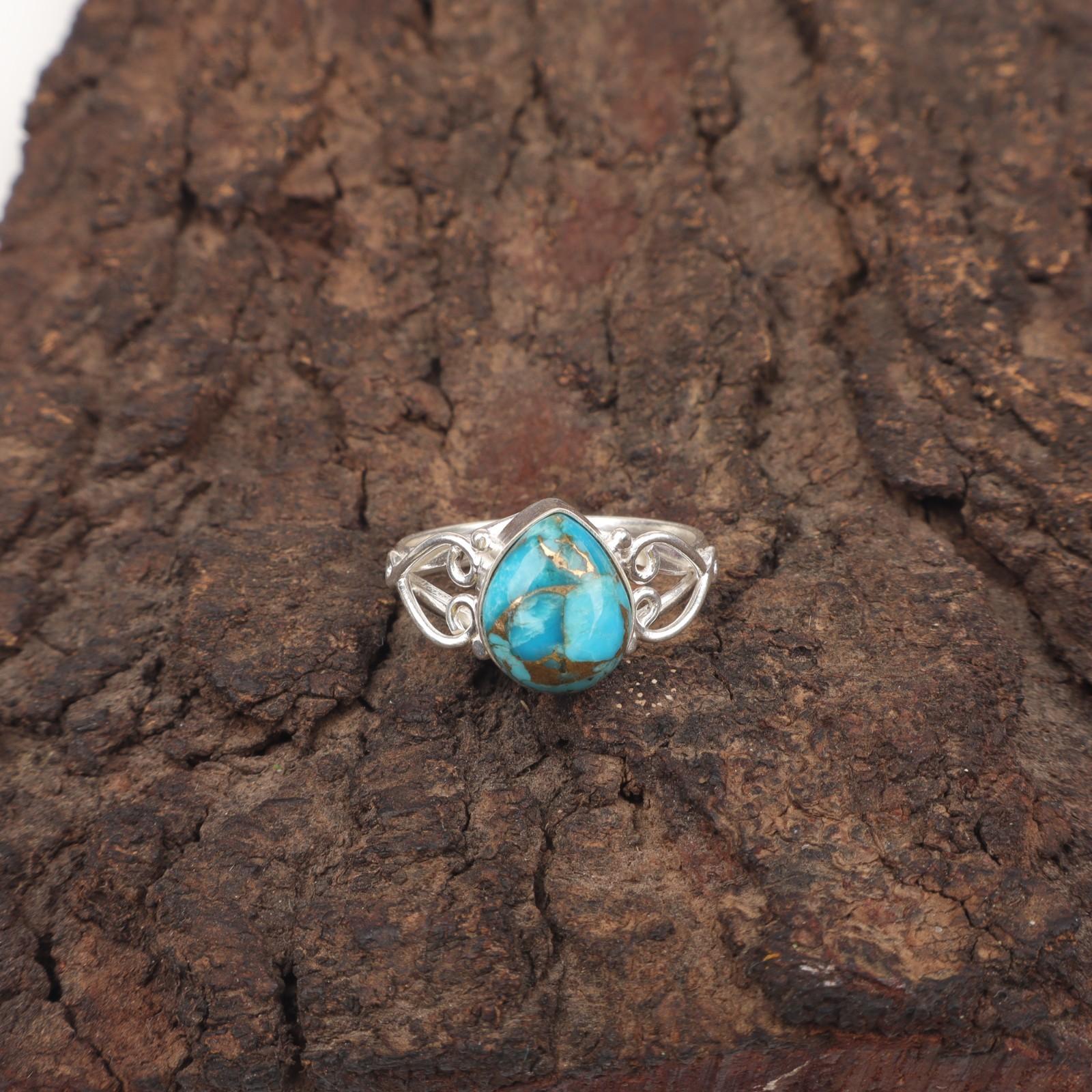 

Драгоценный камень Голубая медная бирюза Серебро 925 пробы Кольцо Вечность Новое обещание Ювелирное изделие RR-46-45 15