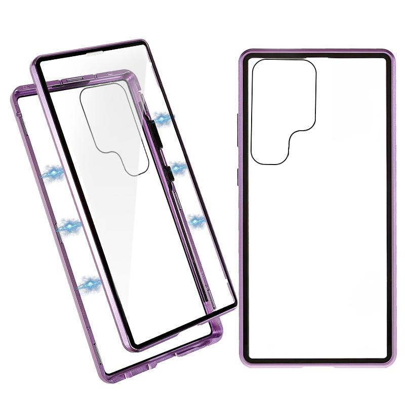 

For Samsung Galaxy S24 Ultra Case Magnetic Tempered Glass Double-Sided Phone Cover Purple