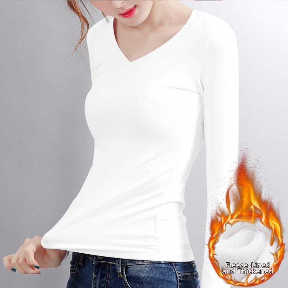 V-Ausschnitt Damen Thermounterwäsche Einfarbiges V-Ausschnitt Oberteil Thermopullover Damen