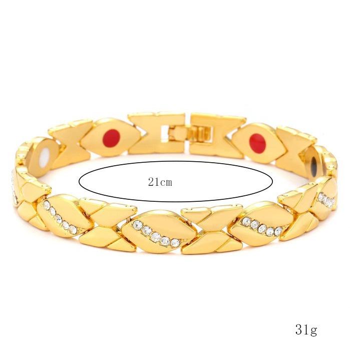 European and American Cross-Border Leaf Inlaid Diamond Magnetic Bracelet, Antique Red Copper, Brushed, Adjustable.