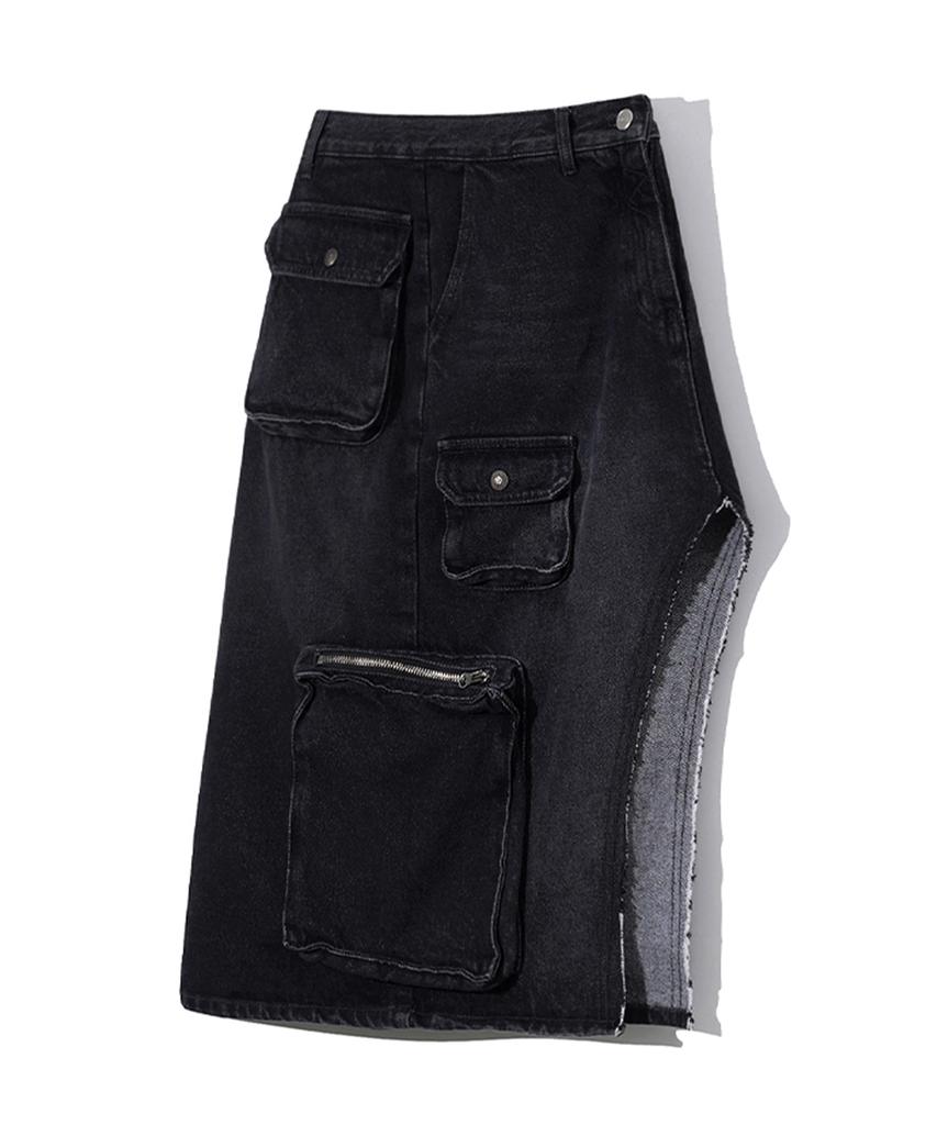 Ulkin [Runway] Artificial Cargo Midi Skirt_Charcoal