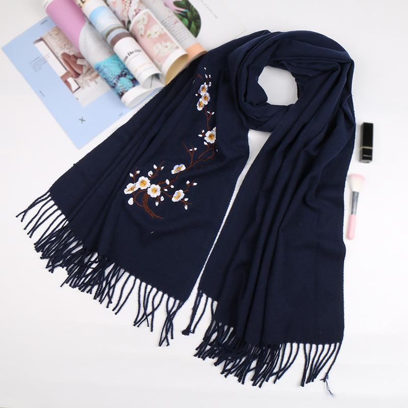 

Autumn and winter new plum blossom wool scarf women s versatile tassel fashion flower warm solid color shawl women 200