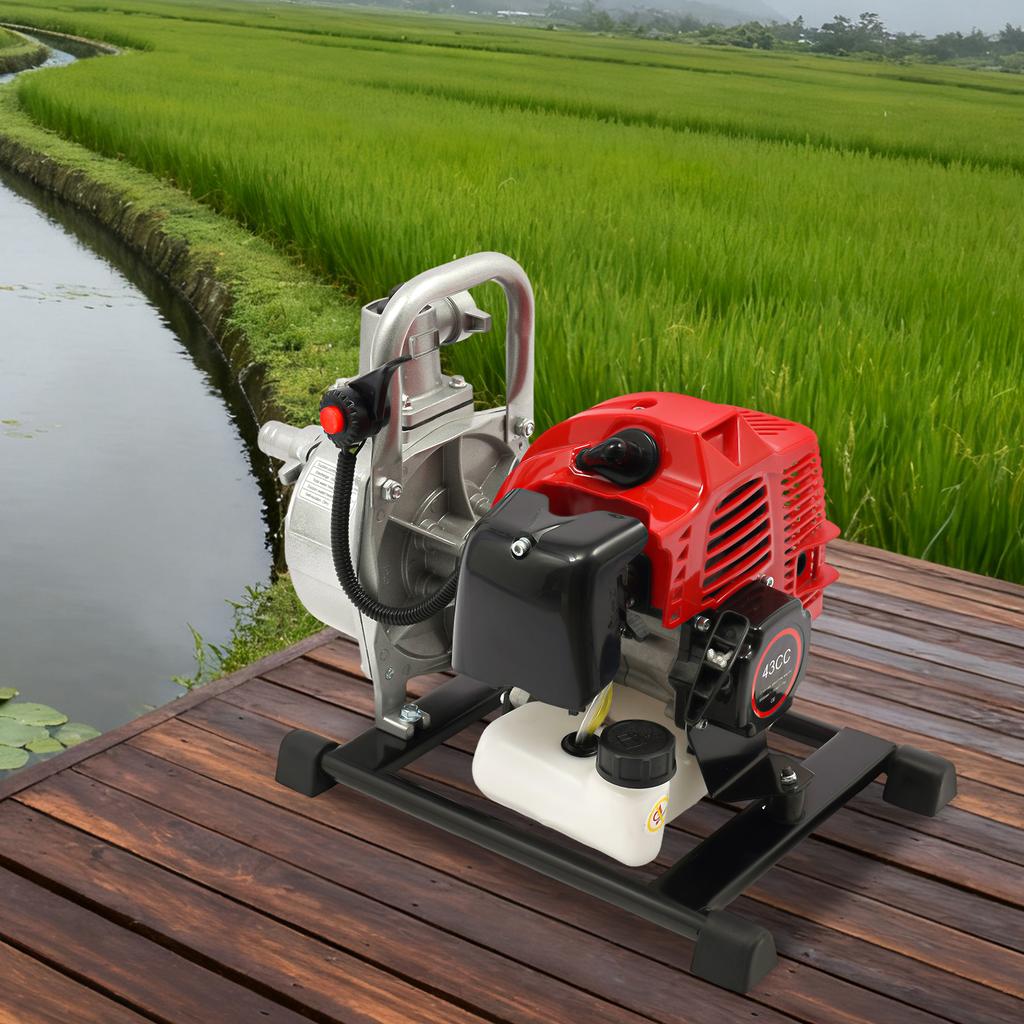 2-Stroke Portable Water Pump, 43cc Gasoline Engine Water Transfer Pump, 1.7HP  Manual Start Portable Pump for Farm Irrigation