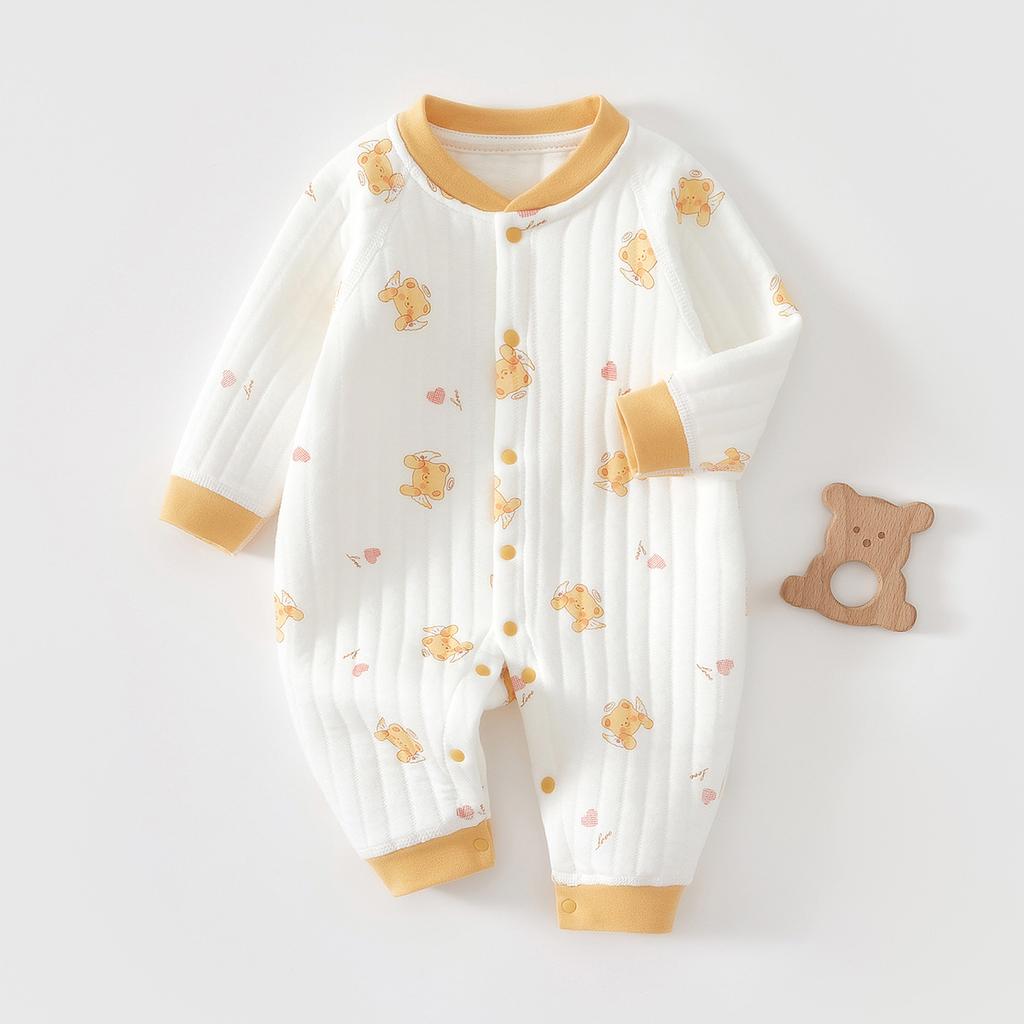 Newborn Baby Clothes Warm Cotton Quilted Romper Long Sleeve Infant Onesie Autumn Winter Thickened Outfit