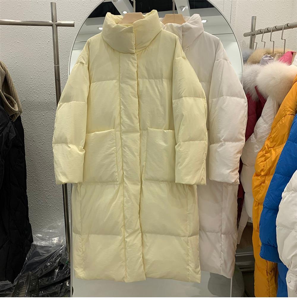 2025 Women's Korean Style Mid-Length Down Jacket - Thickened Stand-Up Collar White Duck Down Winter Coat