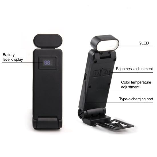 Clip Type Reading Light Rechargeable Portable USB-C Fast Charging Foldable 3 Color Temp 5 Brightness Levels LED Indicators Bed Light