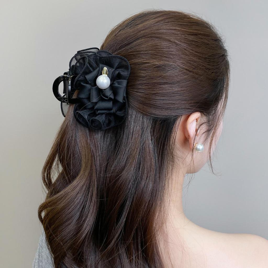 Spring/Summer Elegant Mesh Flower Beaded Hair Claw Clip for Women