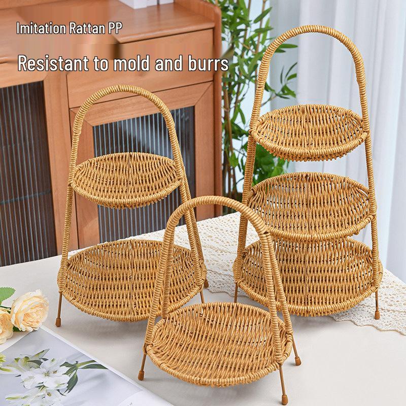 Fruit Tea Tray: Multi-layer Basket, Snack Plate, Brazier for Boiling Tea, Dried Fruit Display, Imitation Rattan Weave, Perfect for Afternoon Tea.