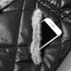 Winter Women's Thickened  Padded Jacket Stand Collar Slim Fit Padded PU Leather Coat